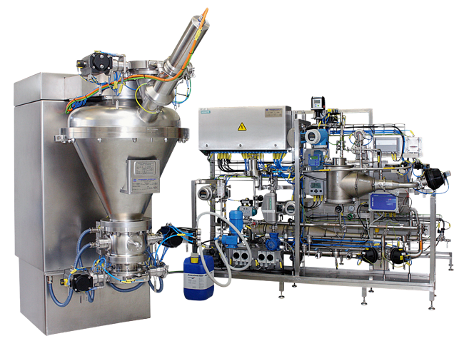 Cyclomix mixing system with CIP skid
